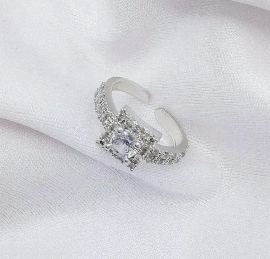 Elegant Princess-Cut Silver-Plated Ring with Pave CZ Stones