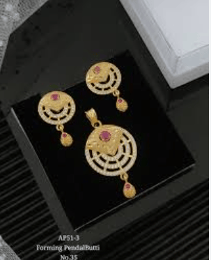 Gold Plated Pendant Set with Ruby Stone and Sparkling Embellishments