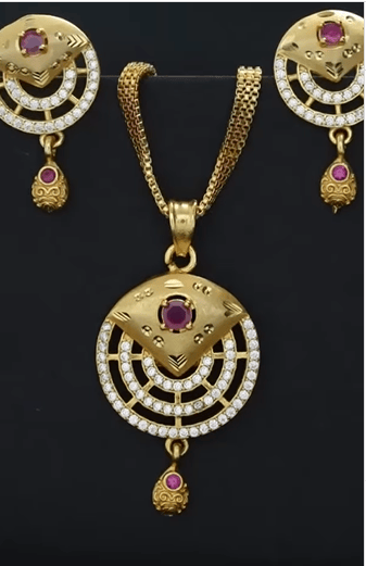 Gold Plated Pendant Set with Ruby Stone and Sparkling Embellishments