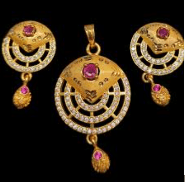 Gold Plated Pendant Set with Ruby Stone and Sparkling Embellishments