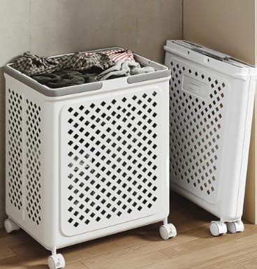 Rolling Laundry Hamper with Wheels - White