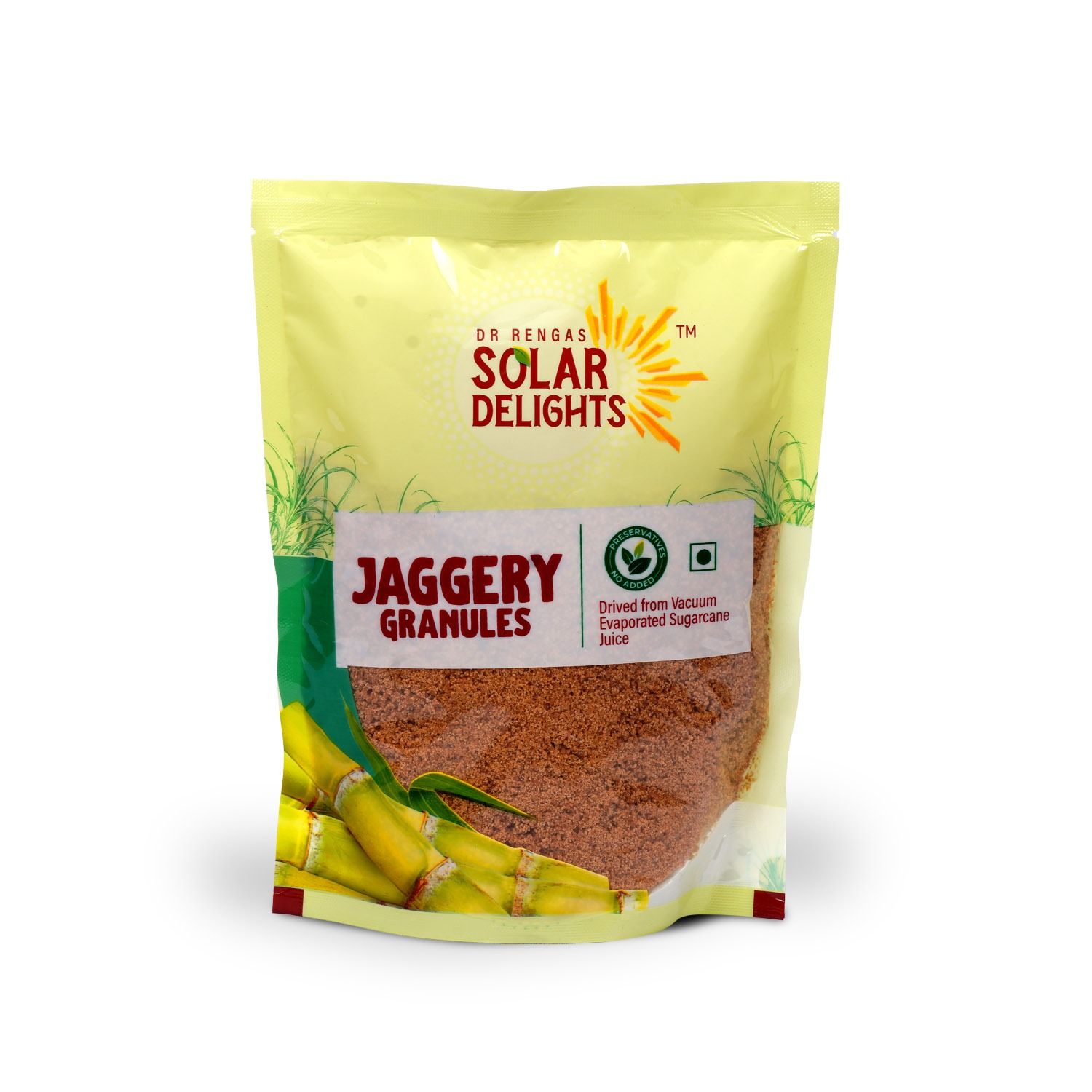 Natural Jaggery Granules – Vacuum Evaporated, Unrefined Cane Sweetener | No Preservatives | Healthy Sugar Substitute – 400g | DR. Renga’s Solar Delights