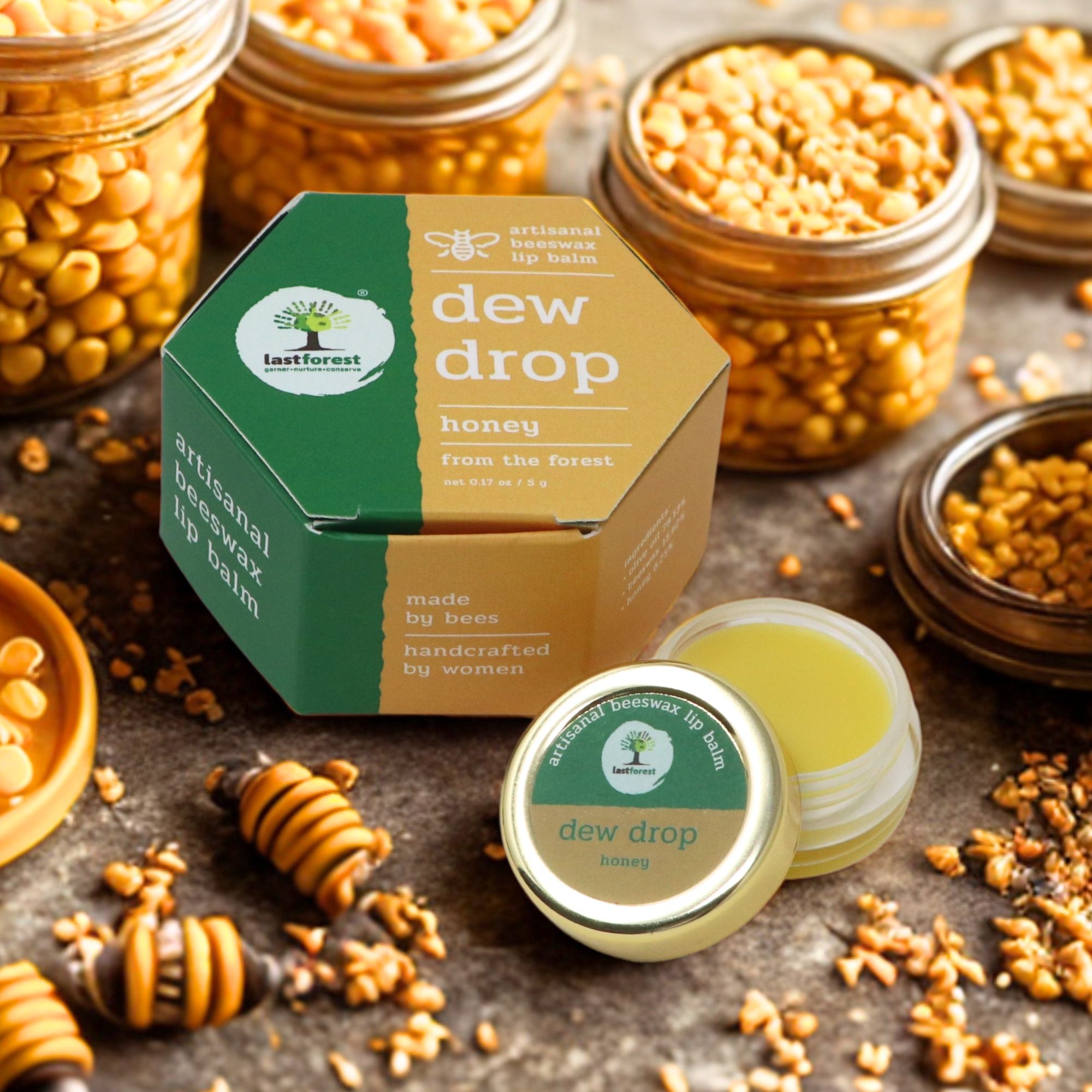 Last Forest Beeswax Natural Lip Balm for Men & Women 5g | Organic & Natural | Non-sticky | 24 Hrs Lip Moisturizer For Dry And Chapped Lips | SPF with Vitamin A | Nourish & Protect (Honey)