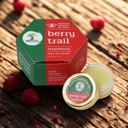 Last Forest Beeswax Natural Lip Balm for Men & Women 5g | Organic & Natural | Non-sticky | 24 Hrs Lip Moisturizer For Dry And Chapped Lips | SPF with Vitamin A | Nourish & Protect (Strawberry)