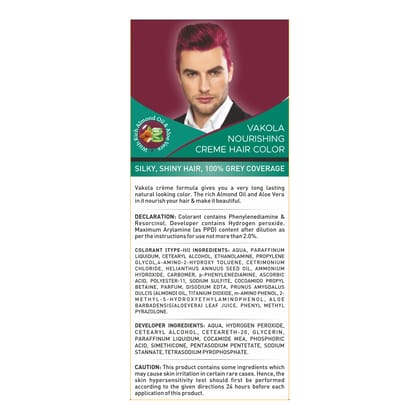 Vakola Hair Color Cream 100ml - Burgundy | Long Lasting Grey Coverage | With Almond Oil & Aloe Vera | Nourishing Permanent Hair Dye