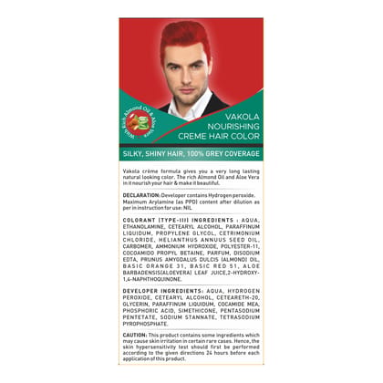 Vakola Permanent Hair Color - Flame Red, 100ml | 100% Grey Coverage | With Almond Oil & Aloe Vera | Smooth & Long-Lasting Shine
