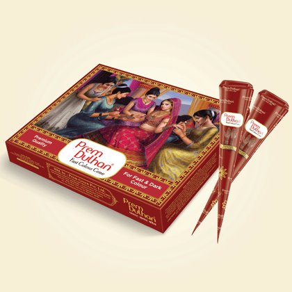 Prem Dulhan Instant Mehndi Cones for Hands 12 Cones x 25g (Total 300g) | Fast & Long-Lasting Dark Red Color | Hand Design Cone for Men & Women