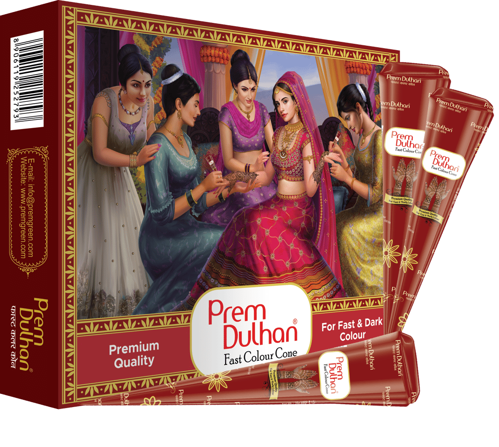 Prem Dulhan Instant Mehndi Cones for Hands 12 Cones x 25g (Total 300g) | Fast & Long-Lasting Dark Red Color | Hand Design Cone for Men & Women