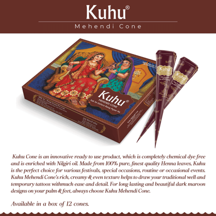 Kuhu Natural Henna Mehendi Cones | Chemical-Free for Hands & Freckles | Red Delight Box for Women & Girls