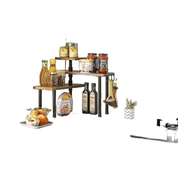 Kitchen Counter Top Organizer, Shelf Rack for Kitchen Storage, Wooden Corner Shelf, 3 Tier Spice, Oil Stand, Tabletop Adjustable Rack for Makeup, Office
