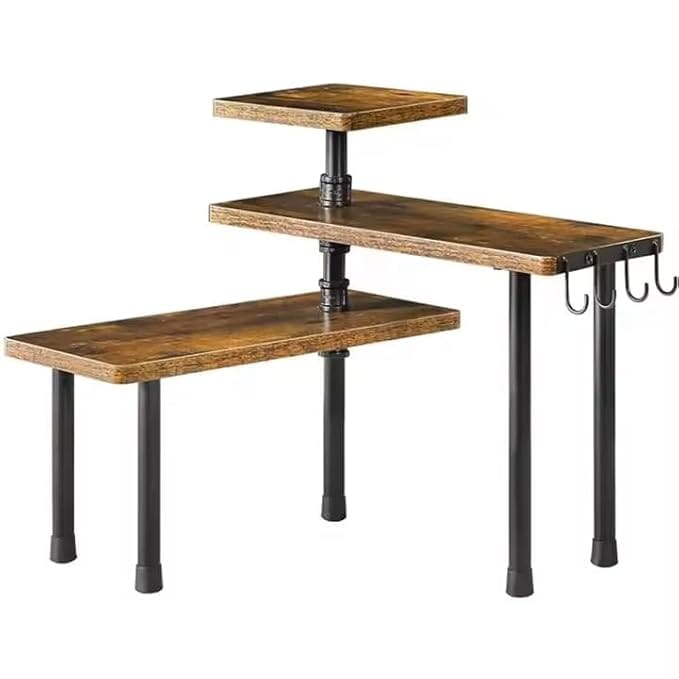 Kitchen Counter Top Organizer, Shelf Rack for Kitchen Storage, Wooden Corner Shelf, 3 Tier Spice, Oil Stand, Tabletop Adjustable Rack for Makeup, Office