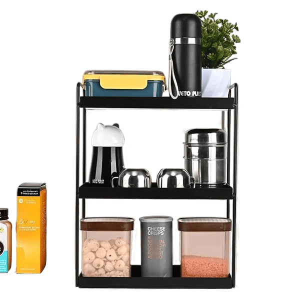Multipurpose 3-Tier Metal Racks for Kitchen Storage | Modern & Space-Saving Design | Versatile Spice Rack Organizer for Pantry, Oil Stand & Countertop Use | Black