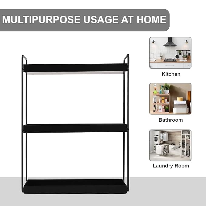 Multipurpose 3-Tier Metal Racks for Kitchen Storage | Modern & Space-Saving Design | Versatile Spice Rack Organizer for Pantry, Oil Stand & Countertop Use | Black
