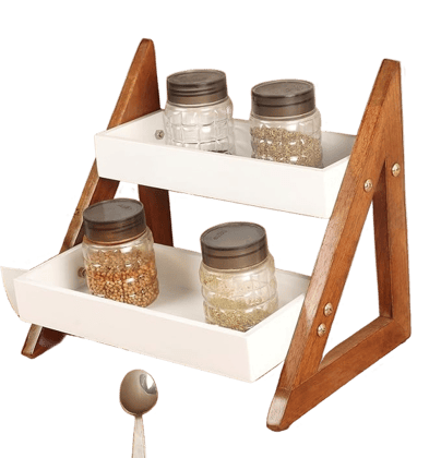 Wooden Triangular Spice Rack - 2-Tier Kitchen Countertop Organizer with Jars & Bottles Holder | Stylish Kitchen Storage & Décor (2 Tier)