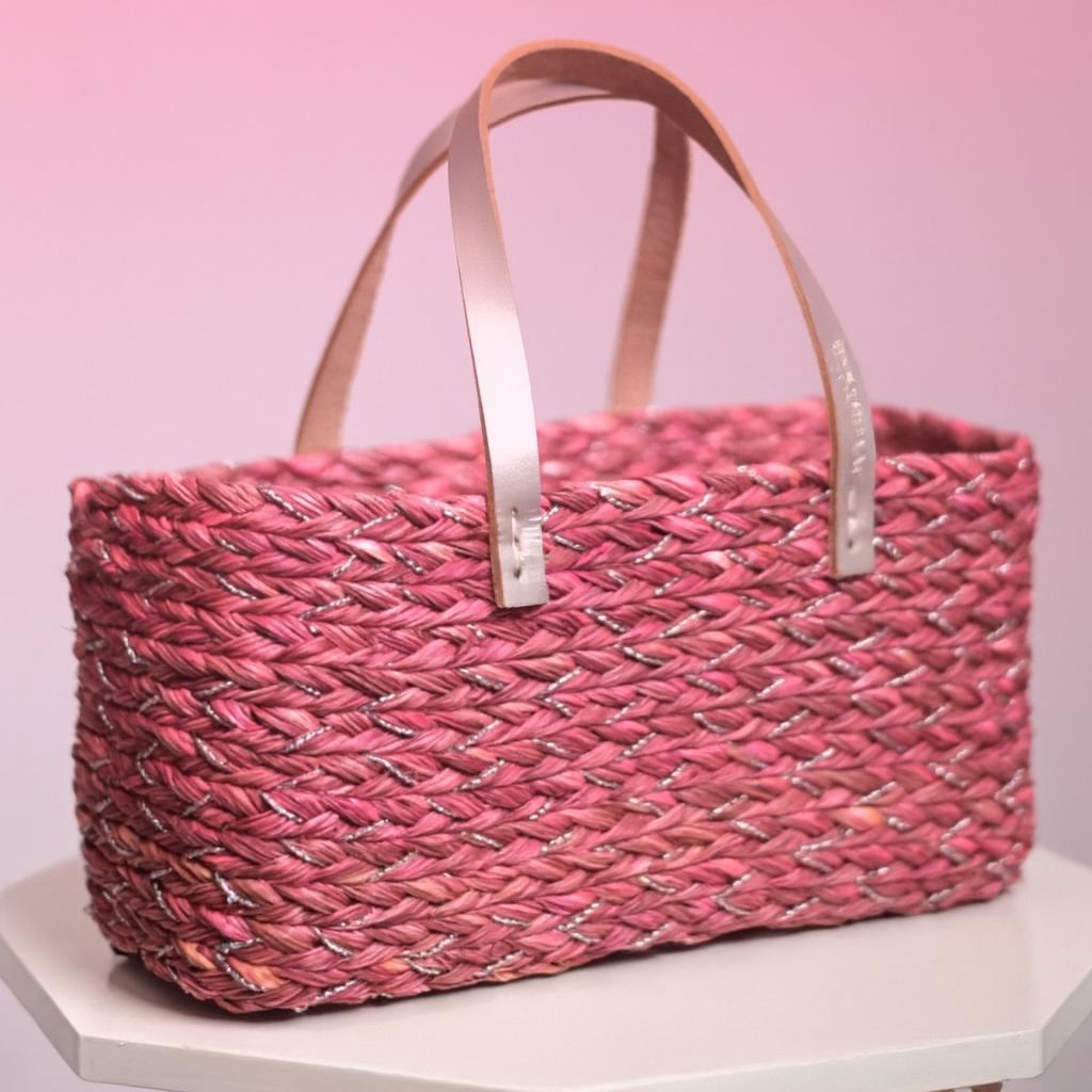 Handcrafted Sabai Grass Pink-Coloured Bag - Handbags | Buy online on ZillyBuy