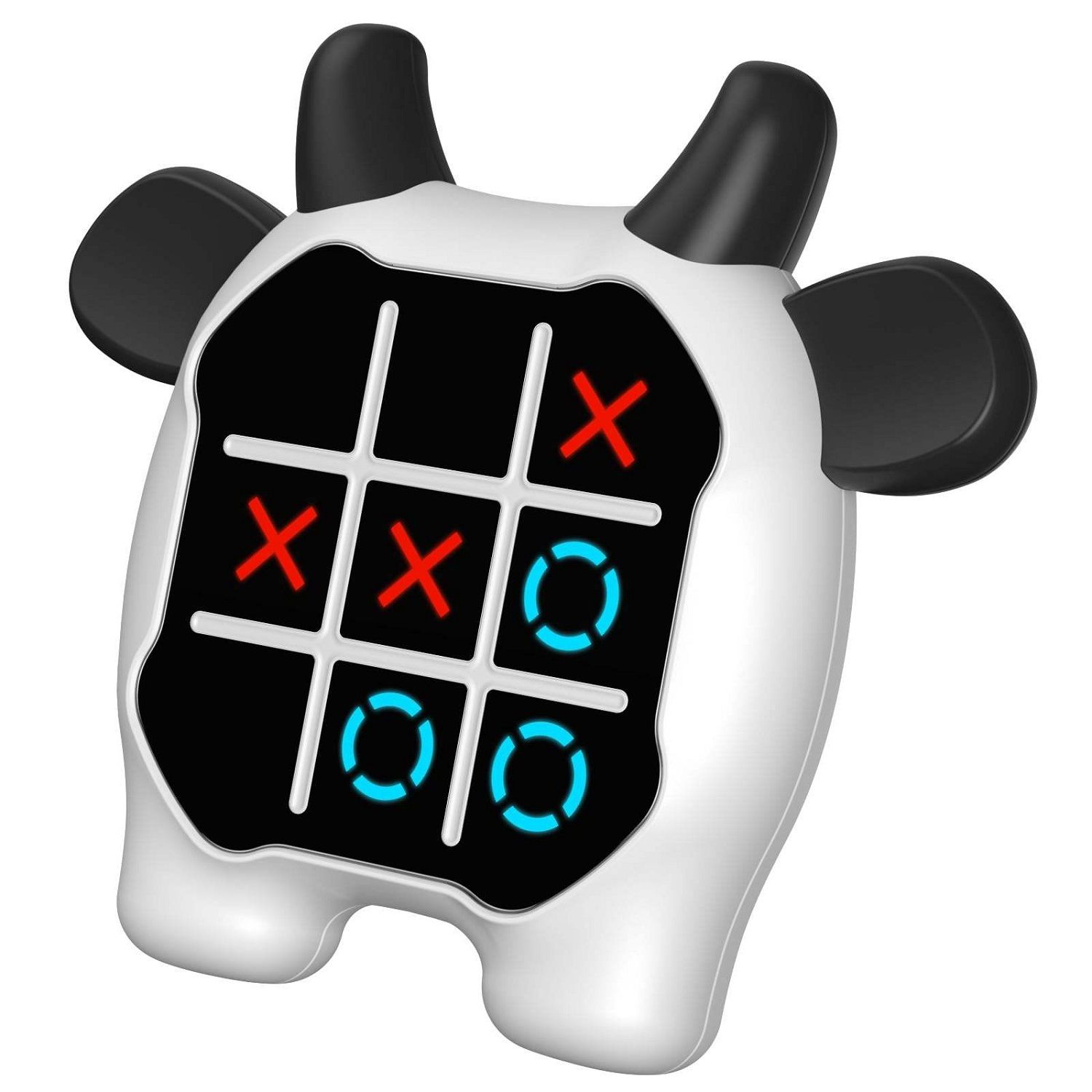 KTRS Enterprise Tic Tac Toe Game, Animal-Themed 3-in-1 Handheld Puzzle Game Console, Board Games for Kids and Adults, Portable Travel Games for Car Ride, Birthday Gifts for Ages 3 (Cow)