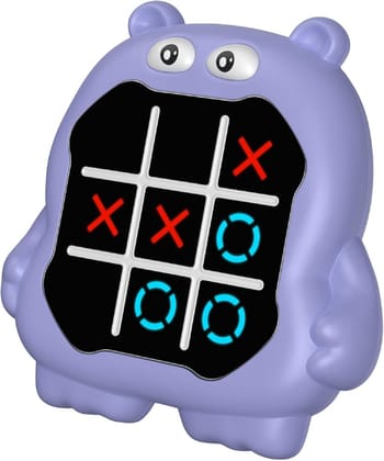 KTRS Enterprise Tic Tac Toe Game, Animal-Themed 3-in-1 Handheld Puzzle Game Console, Board Games for Kids and Adults, Portable Travel Games for Car Ride, Birthday Gifts for Ages 3 (Hippo)
