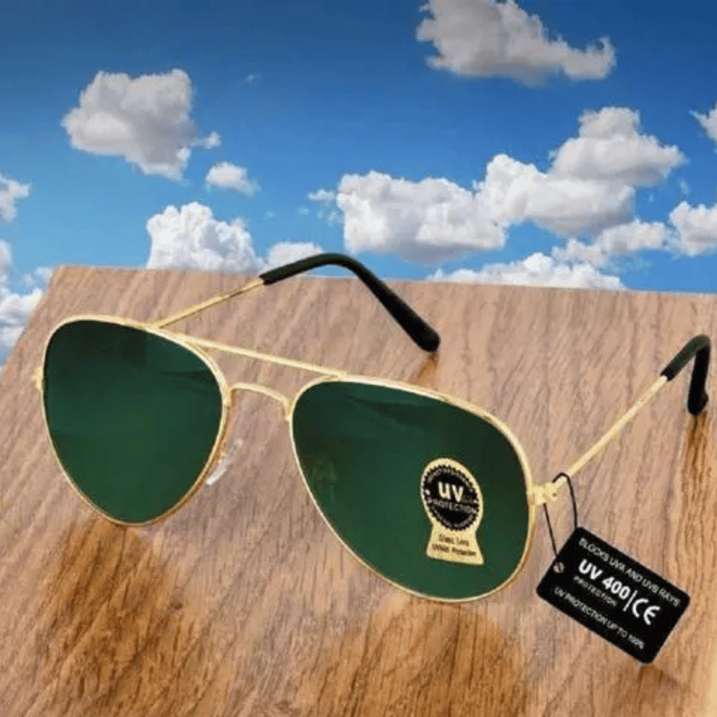 Wektu Classic Aviator Sunglasses with Gold Frame & Black/Green Lenses With Box 1PC