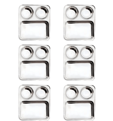 WEKTU Stainless steel Pav Bhaji Plate | Lunch Plate | Bhojan Thali 3 in 1 Compartments Dinner Plate