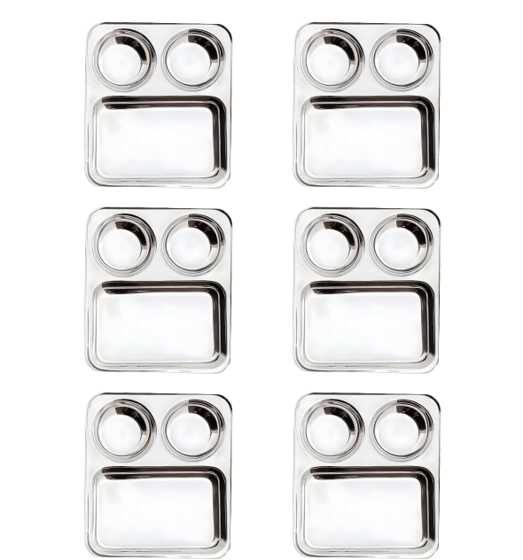 WEKTU Stainless steel Pav Bhaji Plate | Lunch Plate | Bhojan Thali 3 in 1 Compartments Dinner Plate