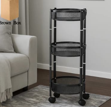 3-Layer Round Metal Mesh Utility Storage Trolley with Wheels 3-Layer Round Metal Mesh Utility Storage Trolley with Wheels