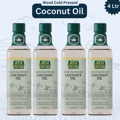 Just Pressed Coconut Wood Pressed Oil (Chekku) Cold Pressed Coconut Oil, 100% Pure & Natural Untreated & Unrefined Coconut oil for Healthy Cooking  - 4L