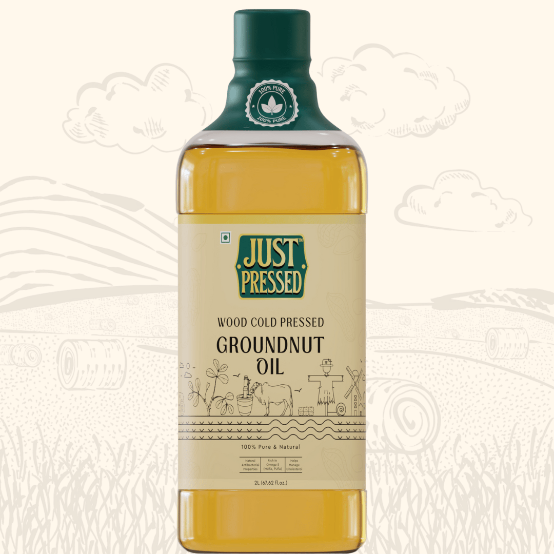 JustPressed Groundnut Wood Pressed Oil, Premium Cold Pressed Groundnut Oil, Pure & Natural Multipurpose Oil, Edible Cold Pressed Oil Extracted On Wooden Churner, 2L