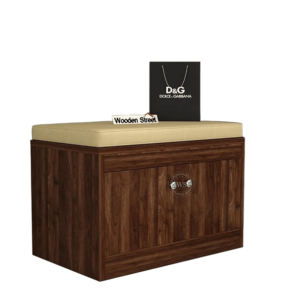 Wooden Street Anton Shoe Rack with Cushion Seat | Engineered Wood Horizontal 2 Doors Shoe Cabinet with Seat (24 L x 15 W x 17 H Inches) | Columbian Walnut Finish with 1 Year Warranty