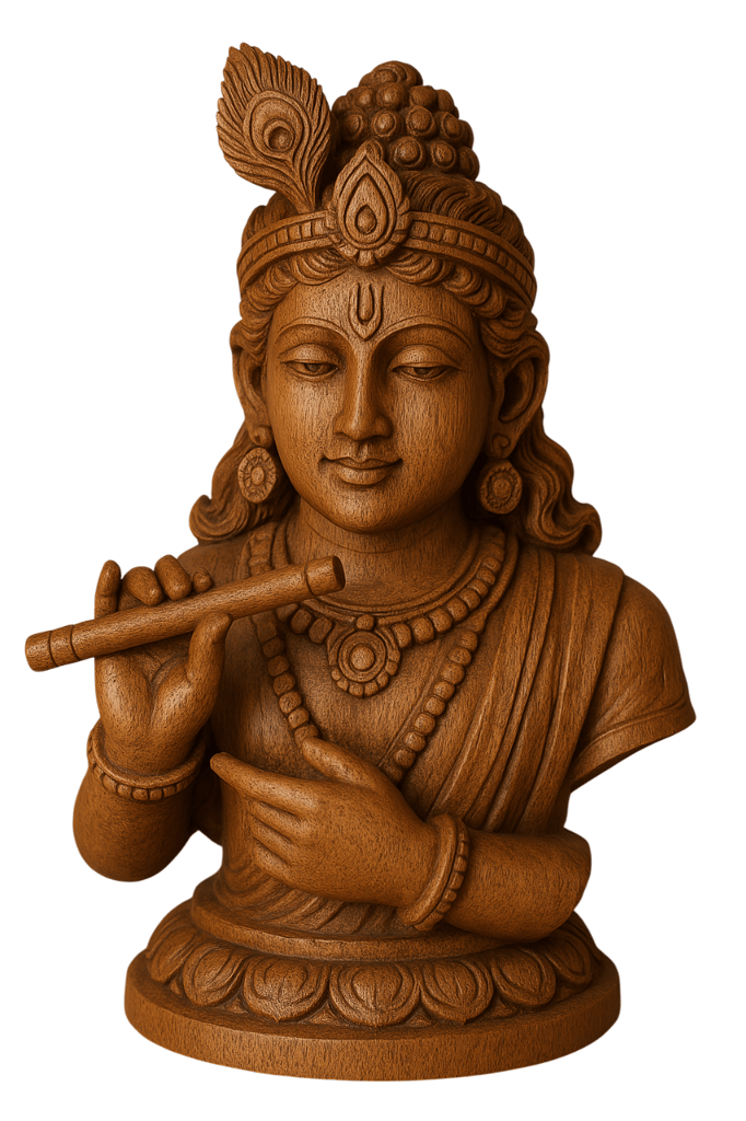Wooden Lord Krishna Statue - Hand Carved - Divine Home Decor - Pooja Needs | Buy online on ZillyBuy