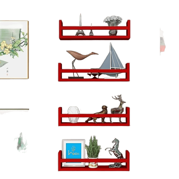 Engineered Wood Floating Bookshelf 24 Inches Set of 4, Wall Mounted Nursery Book Shelves, Kids Room, Kitchen Spice Rack, Book Shelf (Red)