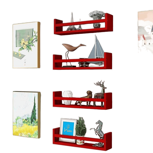 Engineered Wood Floating Bookshelf 24 Inches Set of 4, Wall Mounted Nursery Book Shelves, Kids Room, Kitchen Spice Rack, Book Shelf (Red)