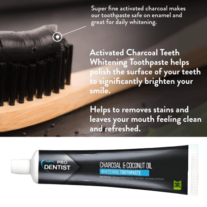 Pro Dentist Charcoal & Coconut Oil Whitening Toothpaste – Pack of 2 (100g each) | Natural Teeth Whitening, Plaque Removal, Cavity Protection, Herbal Oral Care Formula | Fluoride-Free, Triclosan-Free, Peroxide-Free