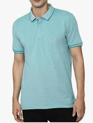 Men's Light Blue Polo T-Shirt with Contrast Collar & Sleeve Trim