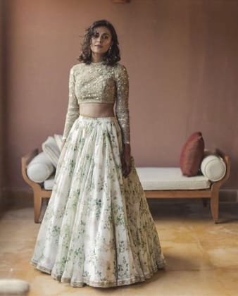 Designer White and Silver Color Embroidered Semi-stitched  Party Wear Lehenga Choli