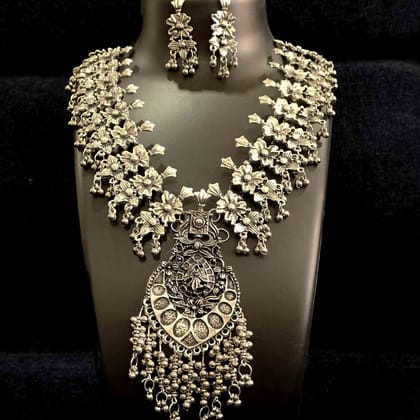Bold Statement Oxidised Necklace With Earrings
