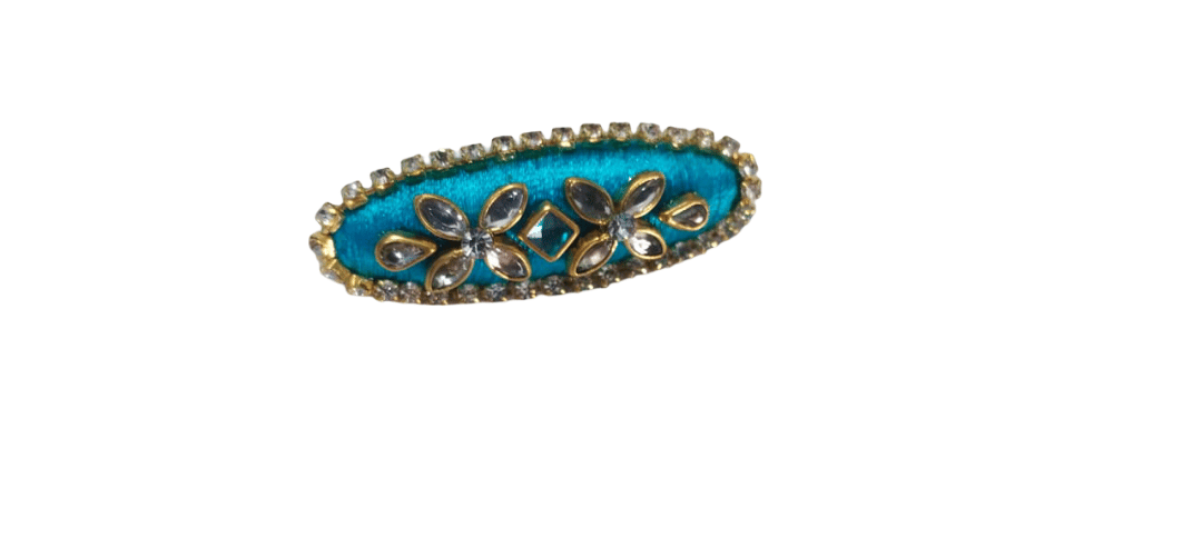 Elegant Turquoise SAREE CLIP Accessory with Floral Embellishments