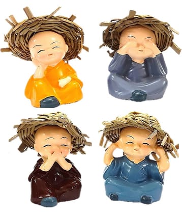 AFTERSTITCH baby buddha hat monk idols set of 4 statue for car deshboard home office  Showpiece 6 cm