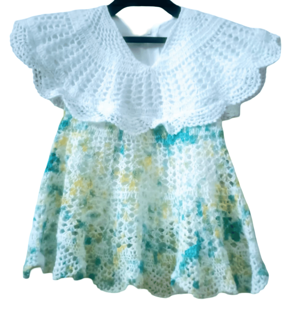Handmade Crochet Baby Dress with Scalloped Collar