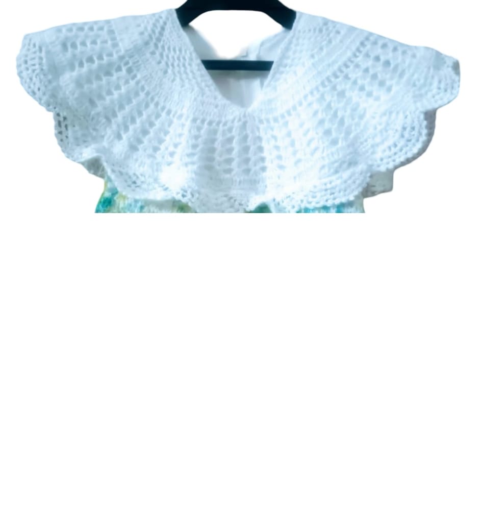 Handmade Crochet Baby Dress with Scalloped Collar