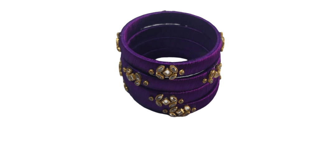 Purple Silk Thread Bangles with Gold Embellishments