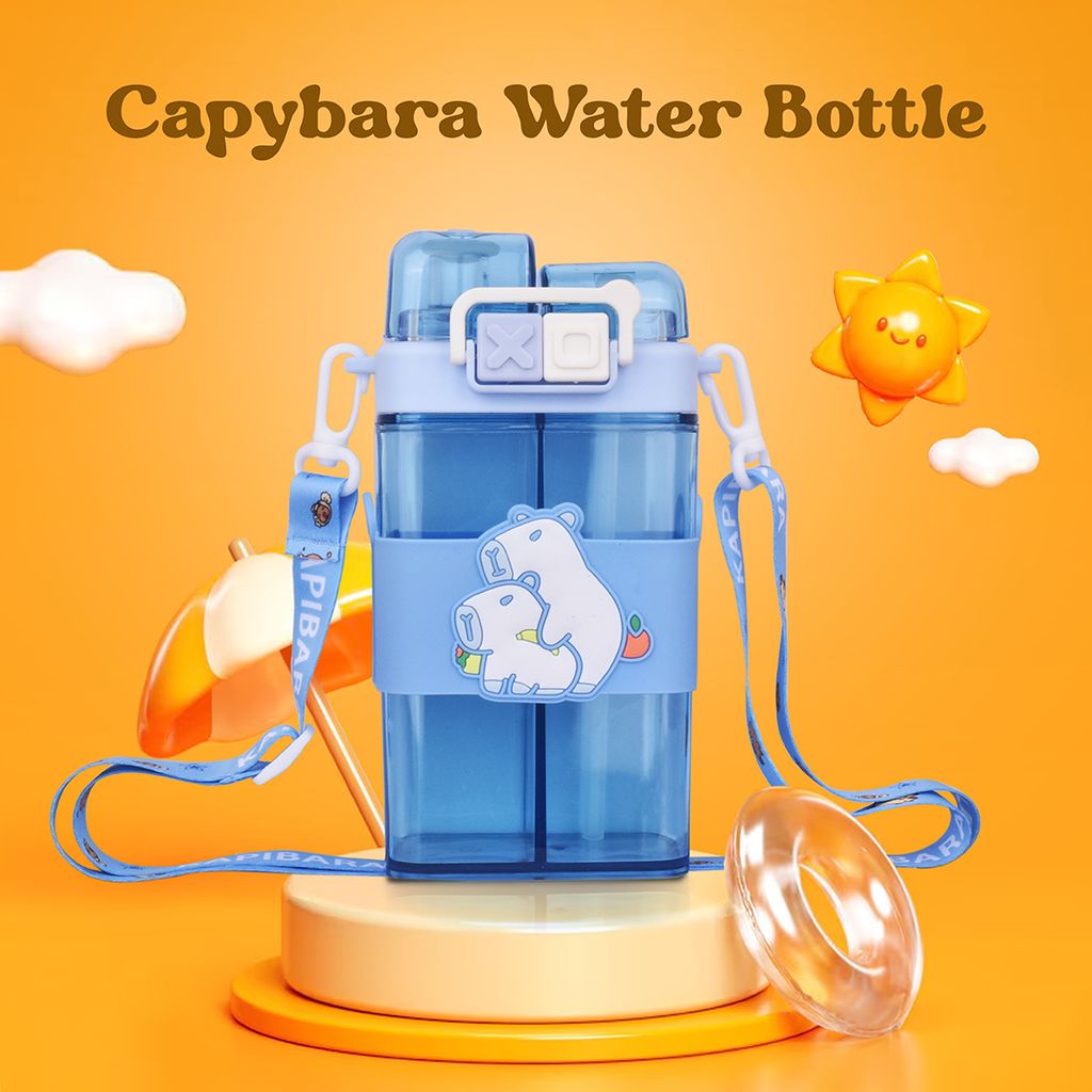 Capybara Water Bottle | 2 in 1 Water Bottle | Kids School Water Bottle | Cartoon Water Bottles | Plastic Water Bottle Cartoon | Drinking Bottle | Cute Water Bottle