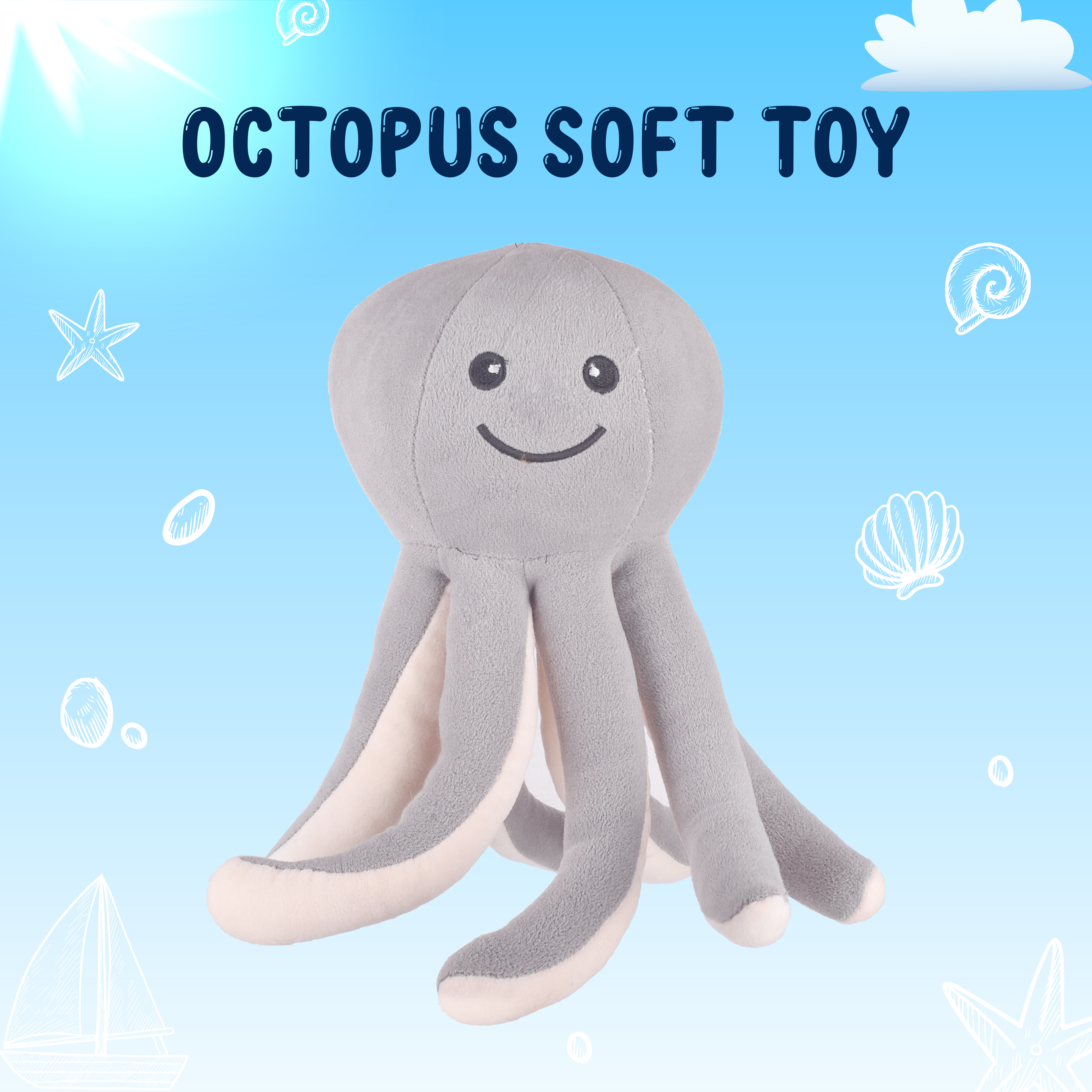 Octopus Soft Toys | Octopus Plush Toy (Grey) | Octopus Stuffed Animal | Stuffed Octopus Toy | Octopus Cuddly Toy | Kids Soft Toys | Children's Toys