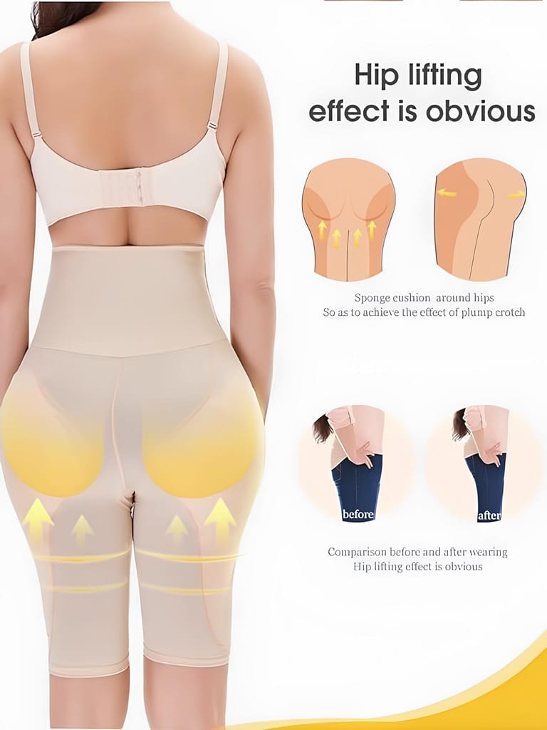 WUGO::Women Shapewear Butt Lifter Body Shaper Panties High Waist Hip Padded Enhancer Booty Lifter Shorts Girdle Slimming Underwear Waist Trainer Panty (Colour: Beige/Black).