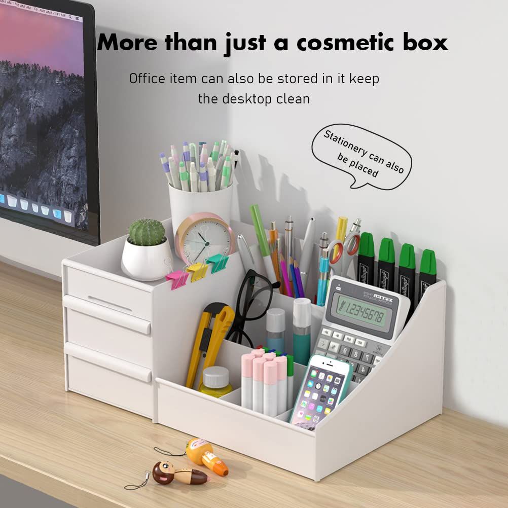 Cosmetic Organizer Box Drawers Storage Plastic Stationary Box | Make Up Organiser for Women White
