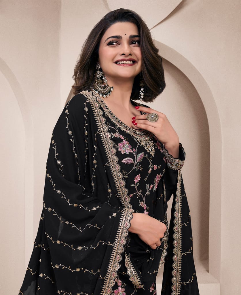 traditional all black chinon palazzo set for women