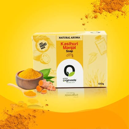 Prime Orgoveda Kasturi Manjal Soap | 100% Natural Organic Handmade, Bathing for All Skin Types -100g