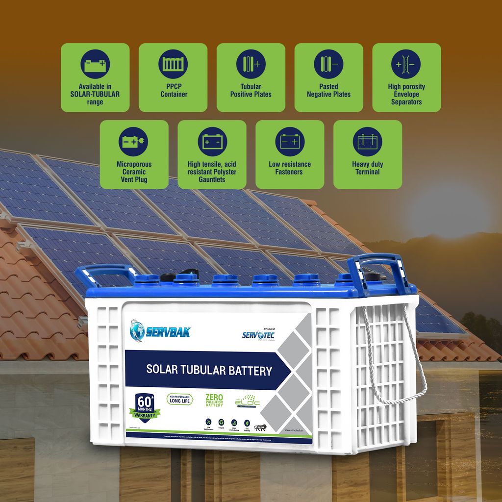 Servotech SERVBAK Solar STB-750+ (75Ah/12VDC) C10 Tubular Solar Battery for Home, Office & Shop with 60 Months Warranty