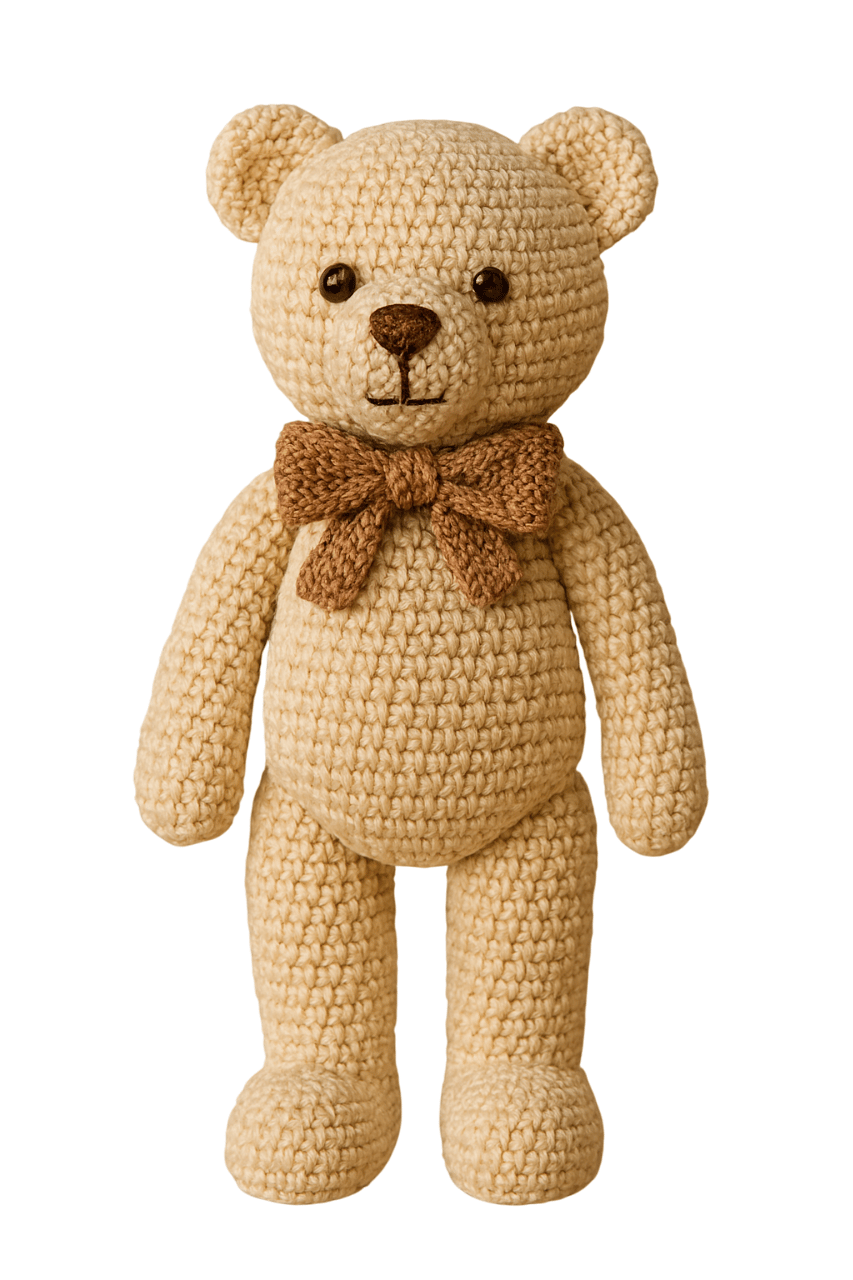 Handmade Crochet Teddy Bear with Bow Tie - Soft Toy