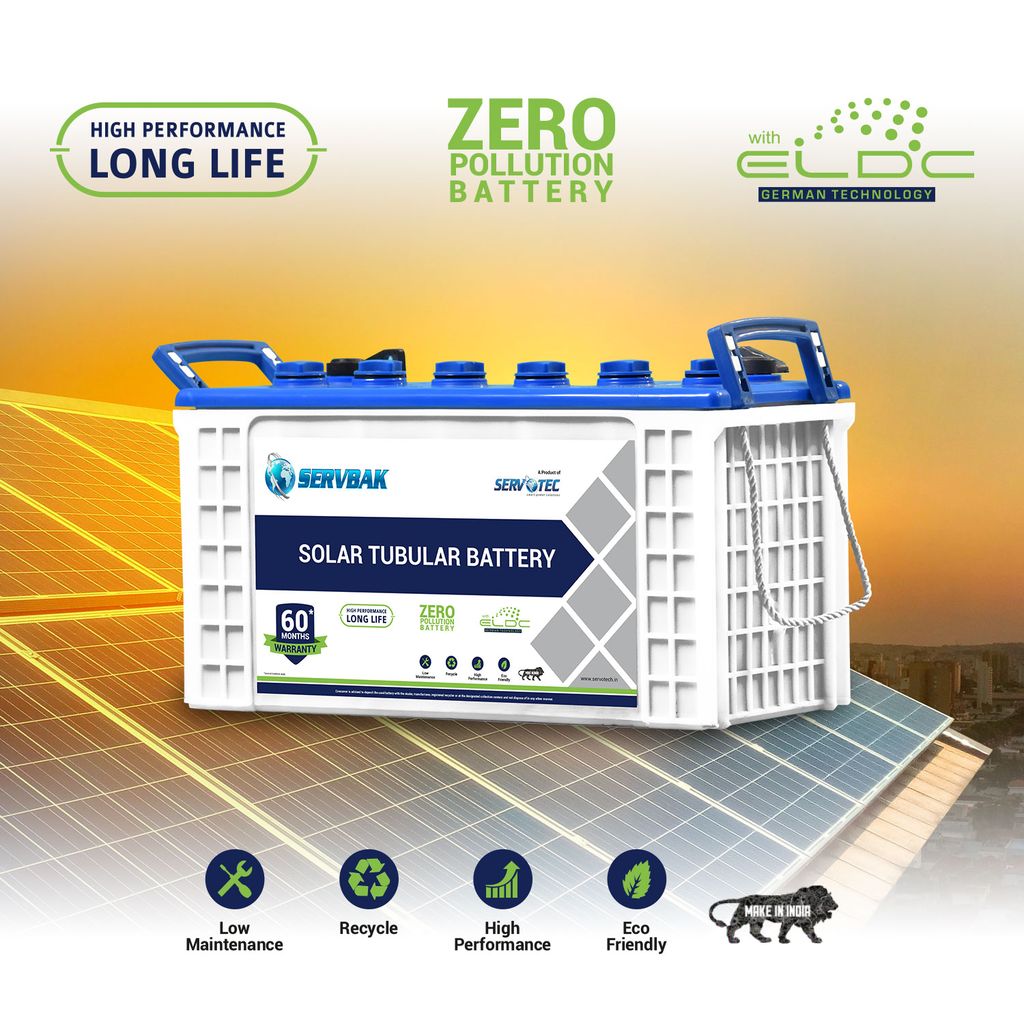 SERVOTECH 40ah Tubular Solar Battery,Homes, Offices &Shops/Rechargeable Battery/60 Months Warranty/12 Volt/PCPP Container