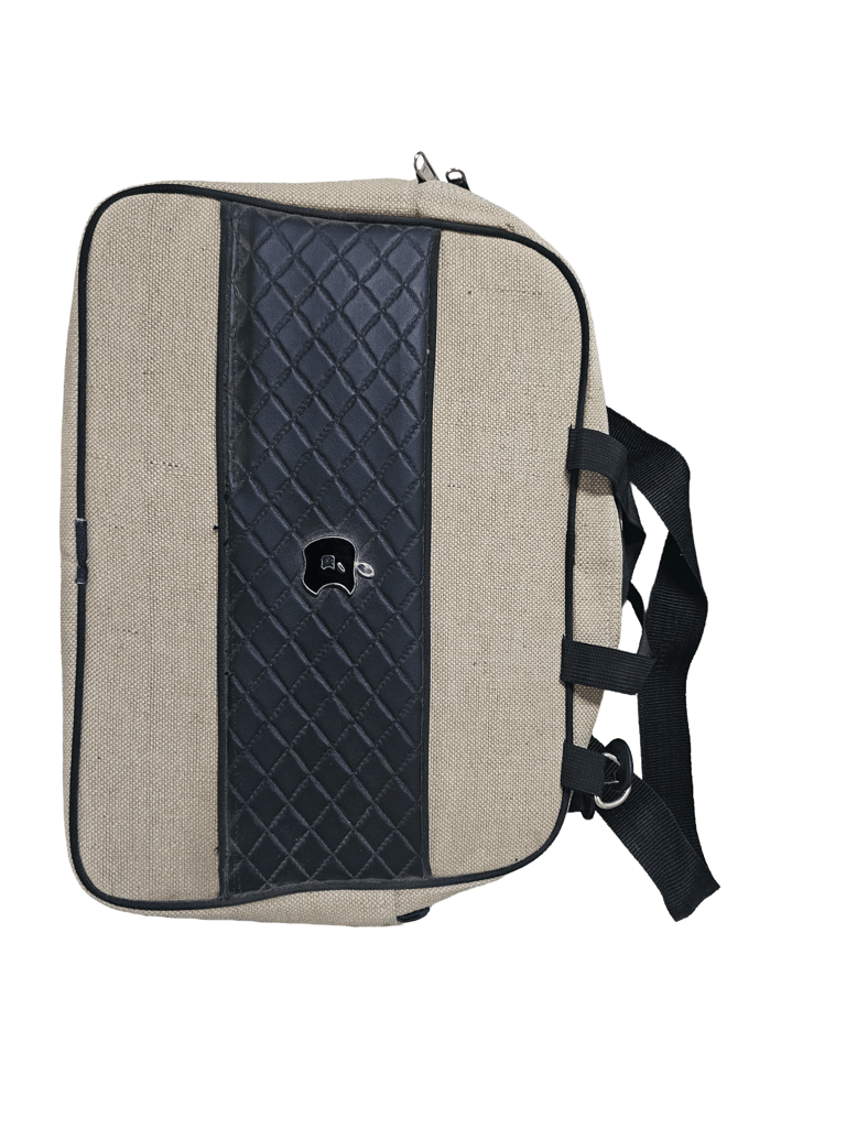 Beige office Jute Bag with Quilted Black Panel Nandyal